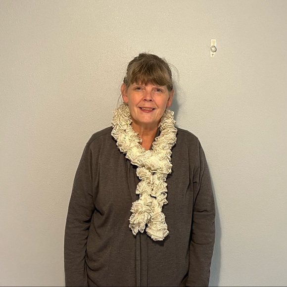 New Handmade Crochet Multi-Colored Sequined Champagne Color Scarf 62” Long - Picture 11 of 11